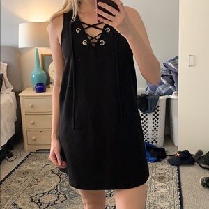 Black lace up shift dress